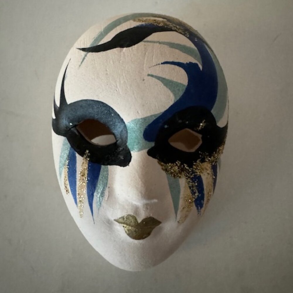 Mardi Gras Mask Brooch. Vintage Pin. Masquerade. Venetian. Carnival, Clay